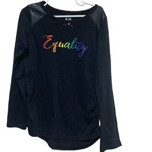 Hand Printed Upcycled Child Medium Equality Rainbow Pride Long Sleeve Tee